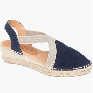 Patricia Green Grace Espadrille Wedge Sandals Navy Suede Elastic Size 7 Spain